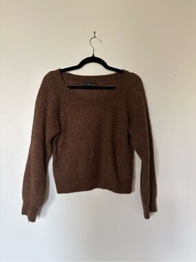 Mango Brown Knit Scoop Neck Sweater